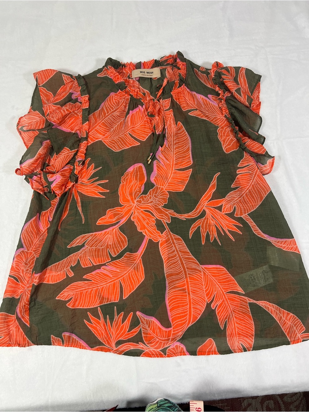 Mos Mosh Olive Top with Coral Floral Print